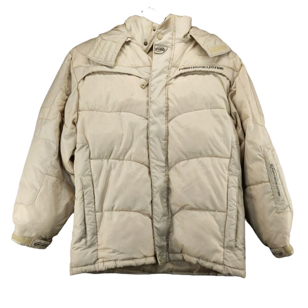 FUBU The Collection Down Puffer Coat Jacket Size 14/16 Cream Hooded Logo